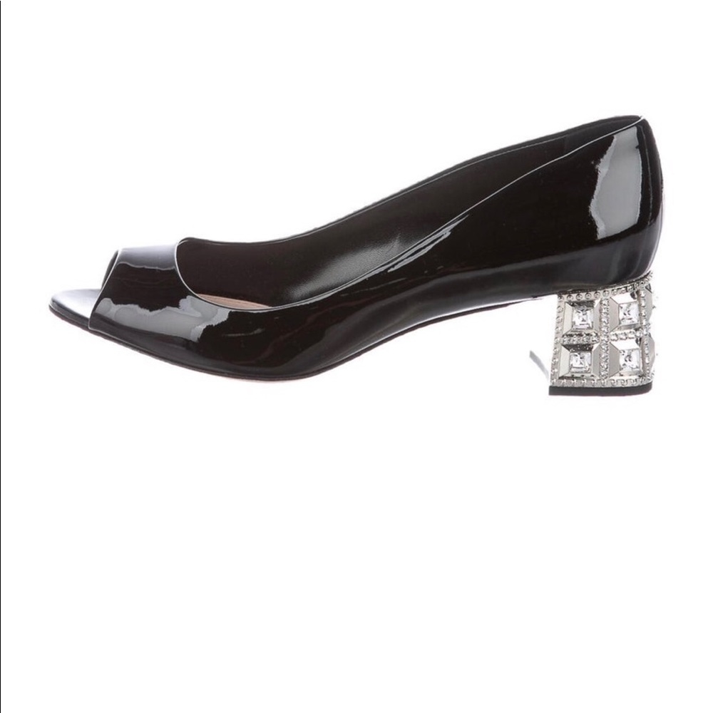 Miu Miu patent leather crystal embellished pumps
